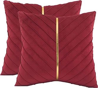Tosleo Christmas Red Velvet Throw Pillow Covers 16x16 inch Pack of 2 with Gold Leather Valentine's Day Decoration Couch Pillow Cover Luxury Modern Pillowcases for Wedding Living Room Bedroom Sofa