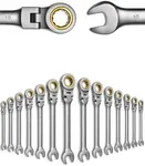 MoJoTools 16-Piece Flex-Head Ratcheting Combination Wrench Set-Includes Metric 6-24mm Ratchet Combination Wrenches Set,72-Teeth,Cr-V Constructed,Nickel Plated,Organizer Bag