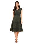 9 Impression Women Lace Inserted V-Neck Midi Dress (Dark Green; M)