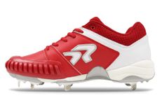 Ringor Flite Metal Softball Spikes with Pitching Toe for Women | Performance, Durability, and Superior Traction | Designed for Female Athletes, Red/White, 11.5