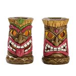 TERESA'S COLLECTIONS Tiki Head Garden Decor with Solar Lights, Set of 2 Tropical Hawaiian Tiki Torch Garden Sculptures & Statues Totem Pole for Tiki Bar Outdoor Patio Pool Deck Yard Summer Decorations