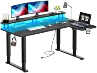 YITAHOME L Shaped Standing Desk with Power Outlets & LED Lights, 63 x 43 Inch Height Adjustable Electric Standing Desk with Monitor Stand, Dual Motor 4 Legs Sit Stand Desk, Corner Stand Up Desk, Black