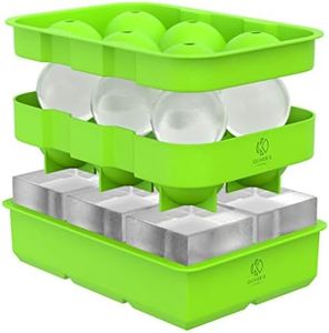 Oliver's Kitchen ® 2 x Ice Cube Tray Set - Keep Gin, Whisky & Drinks Ice Cool for Longer - Large Ice Cube Moulds, Less Dilution - Easy to Remove Ice Balls & Squares - Fresher Ice with Stackable Lid.