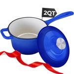 Healthy Choices 2 Qt Enameled Cast Iron Saucepan with Lid, Small Saucepot with Lid, Heavy Duty Sauce Pan, Wedding Registry Ideas, Holiday Gift, Boiling Pot, Dishwasher, All Cooktops Upto - 500°F, Blue