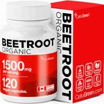 NEW! 1500mg Organic Beetroot Powder Capsules (STRONGEST AVAILABLE) 750mg per cap, Source of Nitric Oxide & Beta Carotene Supplement, Antioxidants, 120 count Beet Root Supplement. Made in Canada.