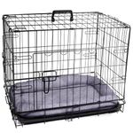 Pretty Pooch Dog Crate Puppy Cat Pet Training Cage Small Carrier Metal Folding with Tray Double Door and Bed (Small - 24 Inch)