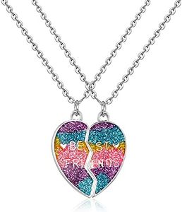 THE KING HIS QUEEN Best Friend Necklace for 2,Bff Necklace Forever Half Heart Pendant Necklaces Friendship Necklace for Girls Boys Birthday Graduation Gifts (Heart)
