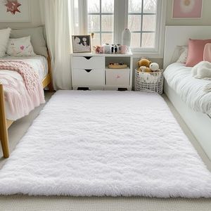 PAGISOFE Soft Comfy White Area Rugs for Bedroom Living Room Fluffy Shag Fur Carpet for Kids Nursery Plush Shaggy Rug Fuzzy Decorative Floor Rugs Contemporary Luxury Large Accent Rug 4' x 5',（White）