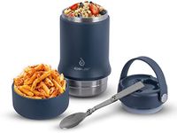 Ideus 20 oz Insulated Soup Thermo with Foldable Spolk and Bowl, All-in-one Stainless Steel Vacuum Thermal Food Jar for Lunch, Leakproof Bento Lunchbox Portable Soup Container, Navy Blue
