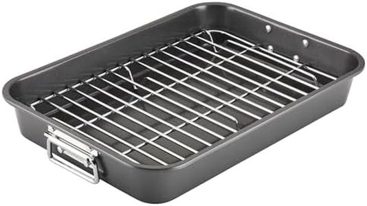 Farberware Nonstick Bakeware 11-Inch x 15-Inch Roaster with Flat Rack, Gray,Grey