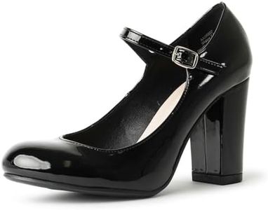 J. Adams Skippy Heels for Women - Round Toe Chunky High Heel Mary Jane Pumps, Black Vegan Patent, 8