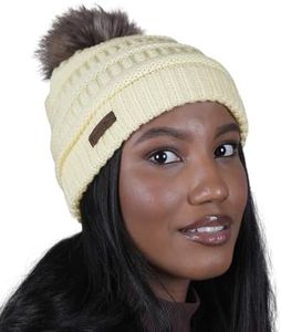 Brook + Bay - Beanie Hats for Women, Pom Pom Hat Soft Chunky Knit Beanie for Cold Weather, Stocking Cap for Women Winter Hats Cream White