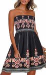 CHICGAL Womens Summer Dresses Strapless Boho Floral Print Sundress Beach Cover Ups(Boho Red Floral Print,XL)