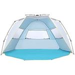 WolfWise 4-5 Person Easy Up Beach Tent UPF 50+ Portable Instant Sun Shelter Canopy Umbrella with Extended Zippered Porch, Blue