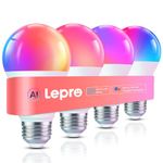 Lepro B1 AI Smart Bulbs, Colour Changing Light Bulb, Work with Alexa and Google Assistant, WiFi & Bluetooth LED Light Bulbs, Music Sync, Via Lepro+ App, RGBWW Dimmable LLM, A19 E26, 4 Packs