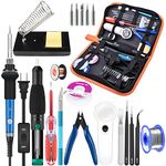 handskit Soldering Iron Kit, Soldering Iron, 60w 110v Soldering Equipment with Adjustable Temperature Welding Tool and 5pcs Iron Tips, Solder Sucker, Soldering Iron Stand, Solder Wire, Tweezer