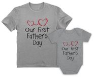 Tstars Our First Father's Day Matching Outfits New Dads Gifts Dad Shirt and Son Daughter Infant Bodysuit Dad Gray Large/Baby Gray 6M (3-6M)