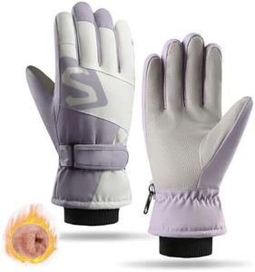 Ottsas Ski Gloves for Women Touchscreen and Waterproof Windproof (Purple and White, One Size)