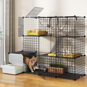 YITAHOME 3-Tier Cat Cage with Litter Box: Kittens Cat House Indoor Multi-Level Cat Enclosure for 1-3 Small Cats, Black