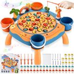 Jovarous Magnetic Fishing Game - Fishing Toy with 45 Fish, 8 Fishing Poles, 4 Support Feet, Rotating Board, On-Off Music, Convenient Bag - Classics Fish Toys for Toddlers & Kids Age 3 4 5 6 7 8 and Up