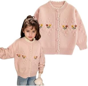 Simplee kids Toddler Sweater Little Girl Knitted Cardigan Flower Embroidery Coat for Spring and Fall Size 5-6 Years