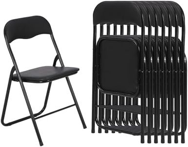 Domenow Folding Chairs with Padded Seats, Black Metal Folding Chairs with Non-Slip Feet Pads for Desks Home Office Steel Guest Reception Party Poker Stackable Conference Chairs - Set of 8