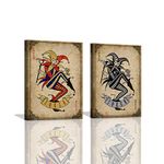 Room Decor for Men - Poker Joker Wall Pictures Game Room Decor Red/Gold Canvas Art Wall Decor Man Cave Accessories Bedroom Wall Art Cool Room Decor Prints Pictures for Game Room Framed 12x16inchx2pcs