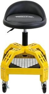 Rolling Garage Stool, 300LBS Capacity, Adjustable Height from 24 in to 28.7 in, Mechanic Seat with 360-degree Swivel Wheels and Tool Tray, for Workshop, Auto Repair Shop, Adjustable Shop Stool