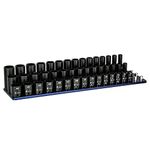 Capri Tools 3/8 in. Drive Shallow, Semi-Deep and Deep Impact Socket Set, Metric, 8 to 22 mm, 45-Piece with Billet Aluminum Socket Rail