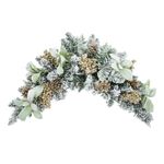 SHACOS 30" Christmas Swag for Front Door Artificial Snowy Spruce Wreath Decoration with Gold Pine Cone Gold Berries Flocked Lambs Ear Leaves for Window Wall Fireplace Mantle Holiday Xmas Decor