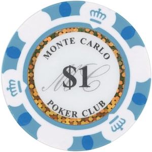 Brybelly Monte Carlo Premium Poker Chips (50-Pack) Heavyweight 14-Gram Clay Composite ($1 White)