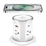 3.15in Pop Up Countertop Outlet with 15W Wireless Charger, Max 20W USB Power Delivery 15A Tamper Resistant, Desktop Mount Electrical Receptacle with 4 Outlets & 4 USB for Home Office