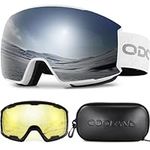 Odoland OTG Ski Goggles Set with Detachable Lens, Interchangeable Lens, Anti-Fog 400 UV Protection Snow Goggles for Men and Women, Helmet Compatible WS