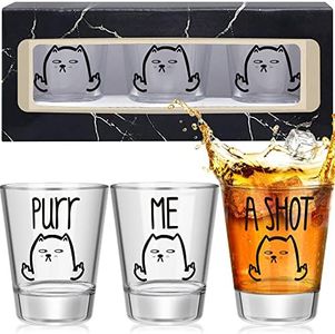 Set of 3 Purr Me a Shot - Cute Cat Shot Glass, Funny Middle Finger Cat Shotglass - Cat Gifts for Cat Lovers, Cat Themed Gifts for Women or Men, 2 OZ Shot Glass, Perfect Birthday or Chrismas Gifts