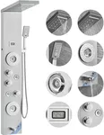 VEVOR Shower Panel System, 6 Shower Modes, LED & Display Shower Panel Tower, Rainfall, Waterfall, 4 Body Massage Jets, Tub Spout, Handheld Shower Head 59" Hose, Stainless Steel Wall-Mounted Shower Set