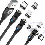 EndlesShine Magnetic Charging Cable [3Pack 3.3/6.6/6.6FT] 540° Rotation Magnetic Phone Charger.USB C Cable,Micro USB,iProduct Device 3 in 1.LED Light Magnet Android Charger Type C Cable(Black)