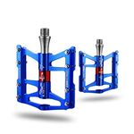 ROCKBROS Bike Pedals, 9/16 Inch Pedals Aluminum Alloy Flat Pedals Wide Platform 4 Bearings Waterproof Dust-Proof Non-Slip Blue