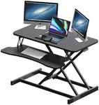 PORIYA 81cm Height Adjustable Stand Up Desk Converter, Sit to Stand Dual Monitor and Laptop Workstation with Wide Keyboard Tray for Office Home