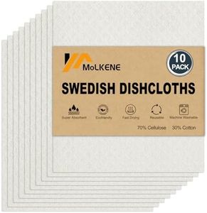 MoLKENE Swedish Dishcloths for Kitchen | 10 Pack Absorbent Cellulose Sponge Cloths Washable | Non-Scratch Reusable Paper Towels Quick Drying Cleaning Rag - White