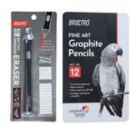 BRUSTRO Automatic Eraser| Battery Operated, Electric| 2.3mm,5mm| Set of 22 Refills+2 Eraser Holders & Artists FINEART Graphite Pencil |Set of 12 (10B-2H)| Ideal for Sketching,Mandala,Portrait,Drawing