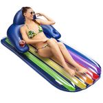 LUSVNEX Rainbow Pool Float Lounger, 68" X 35" Extra Large Pool Raft, Inflatable Tanning Lounge with Backrest and Drink Holder