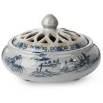 plainele Incense Burner with Incense Stick Holder, Smudge Bowl,Handmade Ceramic Incense Burner Use for Stick or Coil Incense and Sage Cones (Cyan)