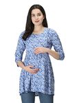 ZUVINO Women's Maternity Feeding Regular Fit Top With Zip For Easy Nursing|Latest Stylish Feeding Tops For Jeans|Short Kurti For Mothers|Nursing Dress For Women| Rayon.(X-Large,Sky Blue),XL