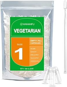 wananfu Size 1 Empty Capsules Vegetarian (100 Count) Bundle with Micro Lab Spoon, Clear Fillable Veggie Pill Capsules Size 1 for Making Your Own Supplements