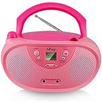 hPlay Gummy GC04 Portable CD Player Boombox with AM FM Digital Tunning Stereo Radio Kids CD Player LCD Display, Aux-Port Supported AC or Battery Powered - Pastel Pink