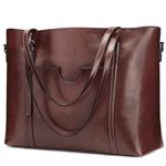 S-ZONE Women Genuine Leather Top Handle Satchel Daily Work Tote Shoulder Bag Large Capacity