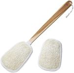 FAAY 17 Inch Natural Exfoliating Loofah Back Scrubber On a Stick with Luffa Sponge Pads Refills – Long Handle Loofa Body Bath & Shower Brush for Men & Women