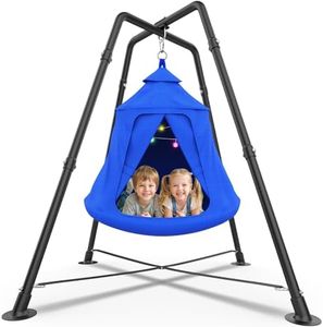Swing Set with Tent Swing, X-Shaped Swing Frame with Sensory Swing, Metal 32mm Diameter Swing Stand with Tent Swing, 330 lbs Capacity, w/Rainbow Lights String, Indoor/Outdoor Use (Blue)