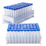 100pcs-15ml Plastic Centrifuge Tubes with Graduated Marks,Conical Bottom, Blue Screw Cap and Two Test Tube Racks