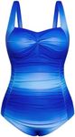 Hanna Nikole Plus Size Ombre Twist Front Ruched One Piece Swimsuit Summer Beach Swimwear Tummy Control Bathing Suit Blue Ombre 24 Plus